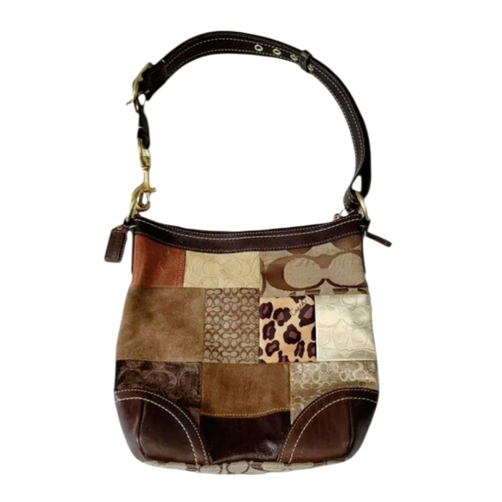 Vintage Coach Animal Print Patchwork Suede, Leather, Canvas & Velvet Hobo Bag - Picture 4 of 15
